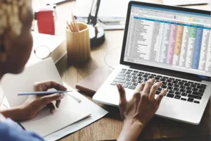 Image of a person using a laptop at a desk